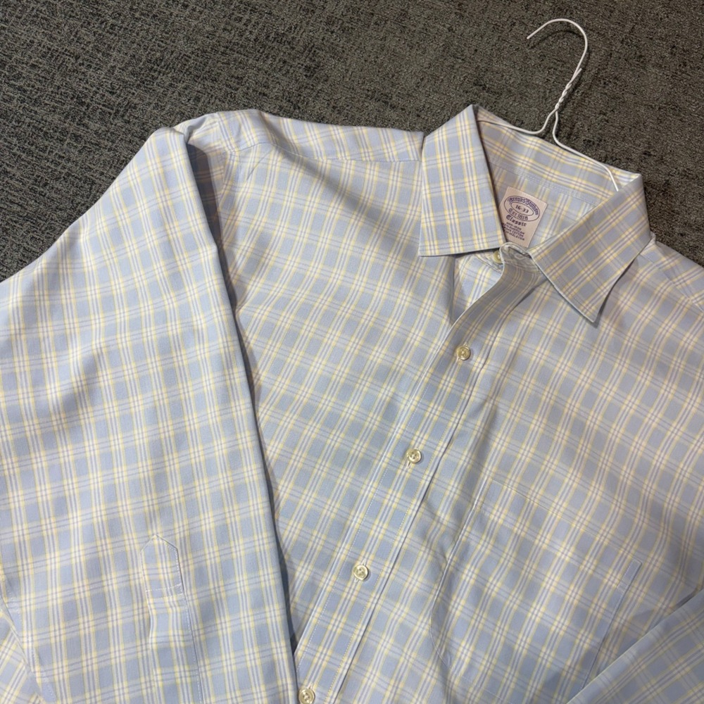 Brooks Brothers Dress Shirt 16-33 Blue Yellow Plaid Supima Cotton Classic